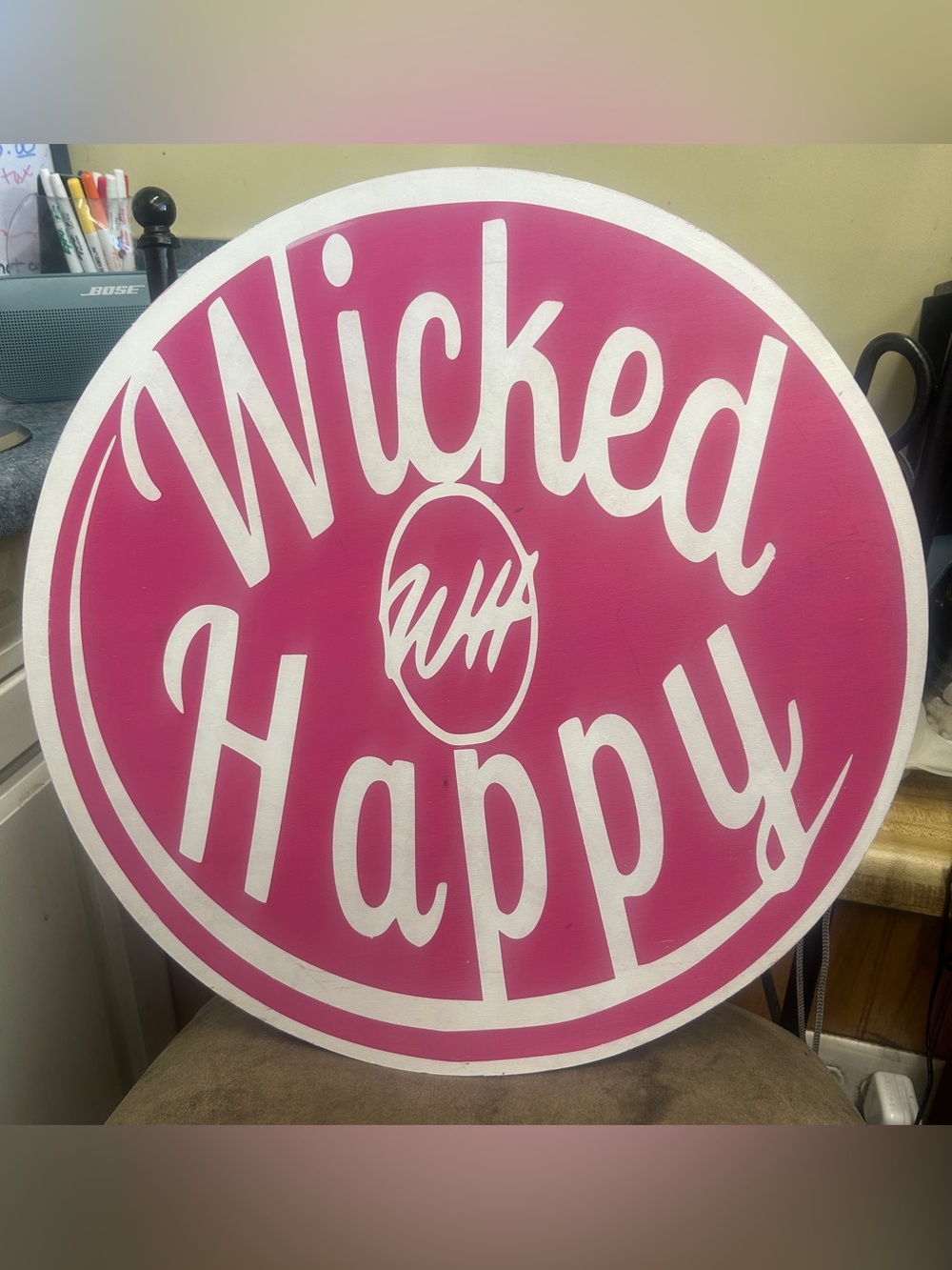 Wicked Happy Wood Sign 22”